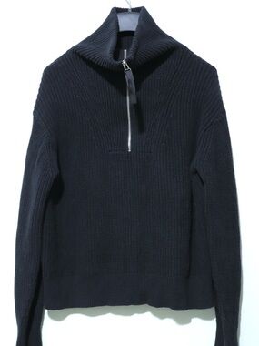 Lou & Grey Black Long Sleeve Sweater Zip Neck Collar M Classic Minimalist Cotton